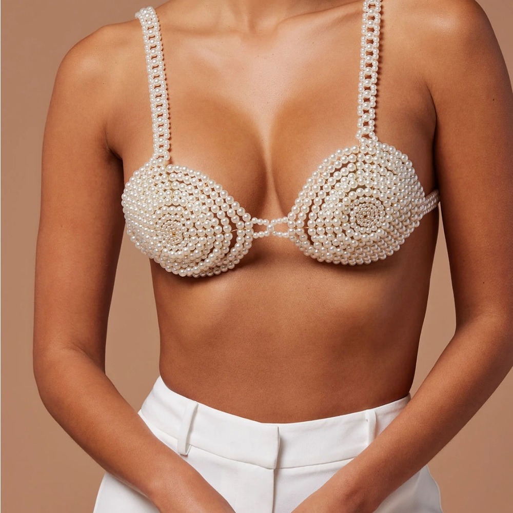 Fashion Nova Pearl Embellished Bra